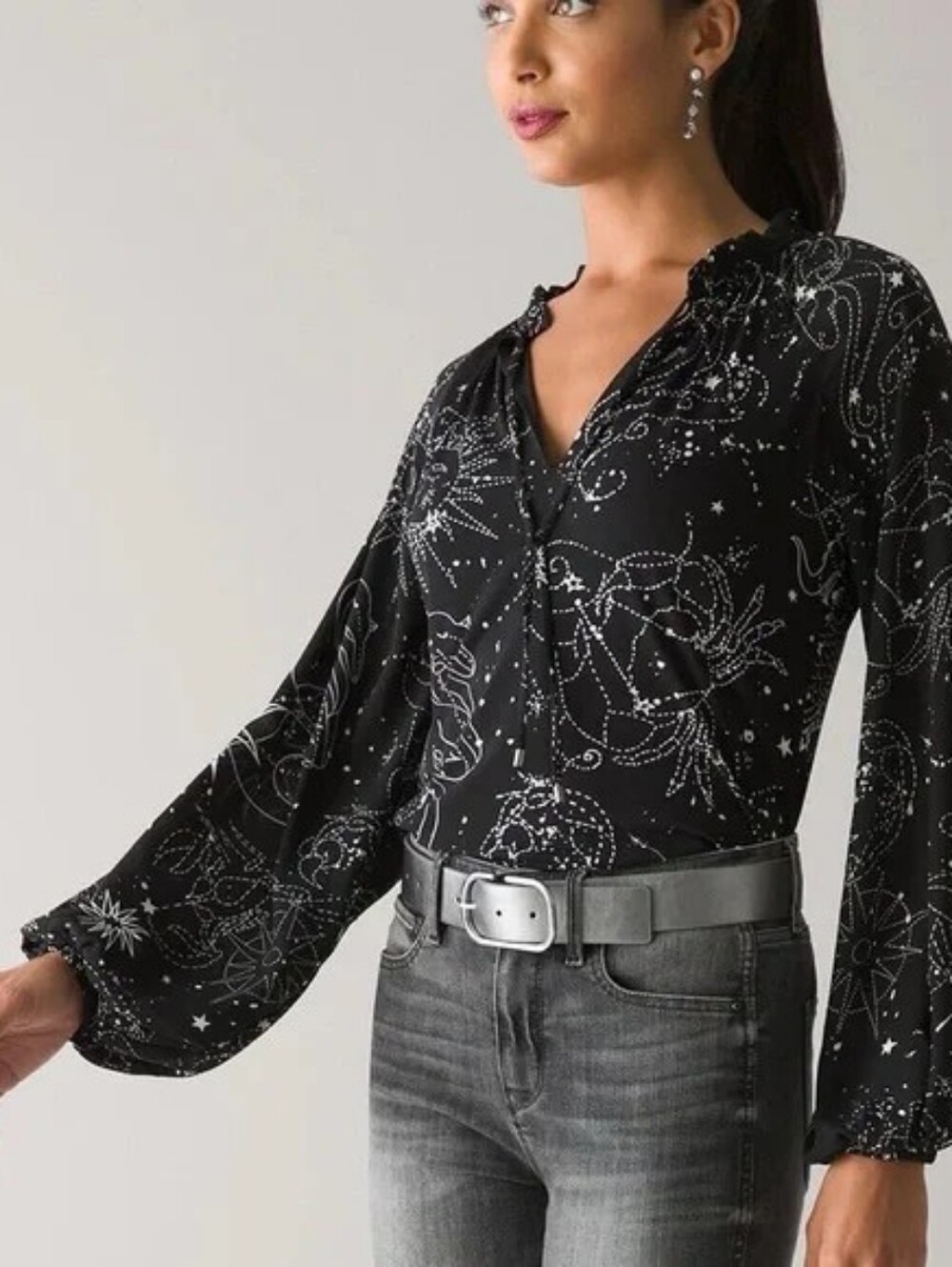 White House Black Market XS Celestial Constellation Blouse